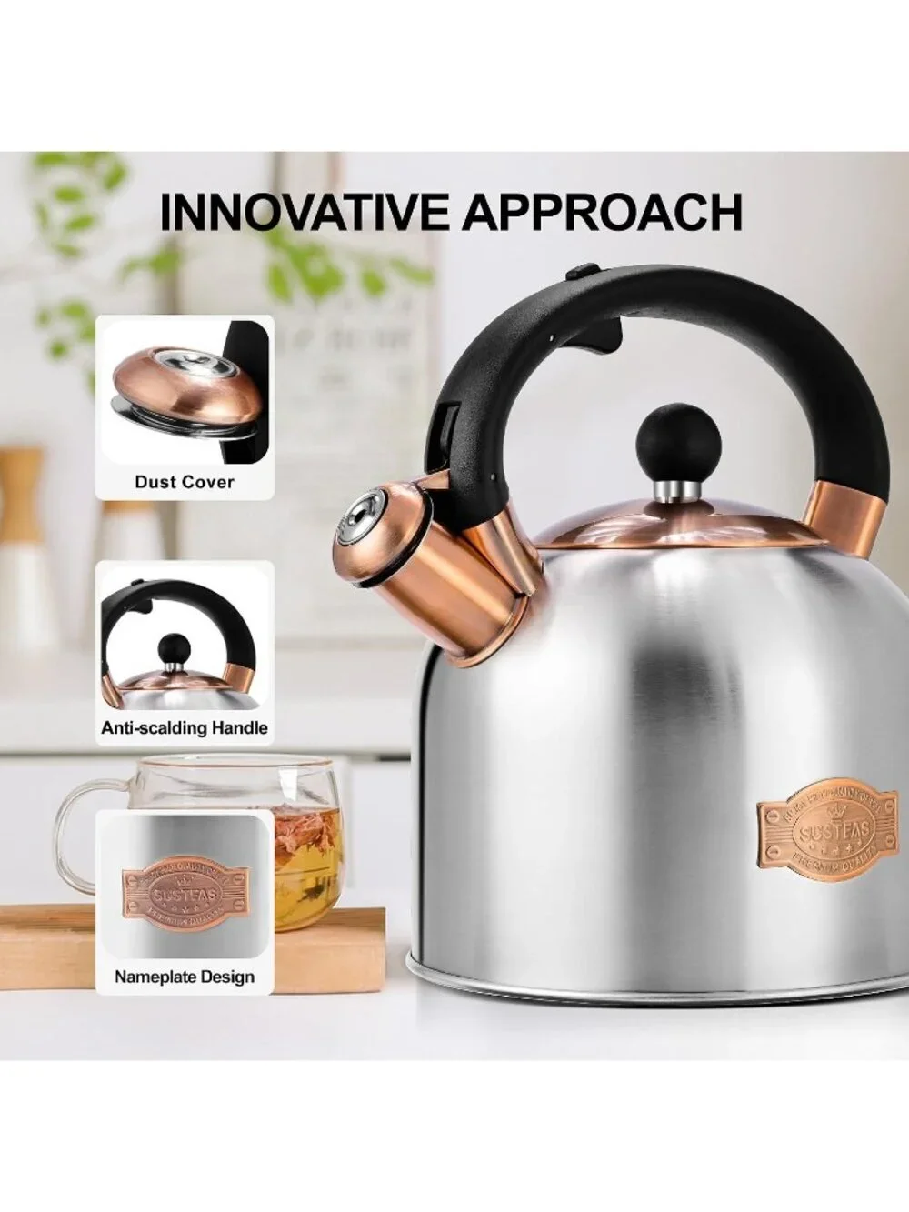 Silver Whistling Teakettle 3.17QT Stainless Steel Stovetop with Ergonomic Handle
